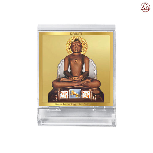 Mahavira | Divine Jain Tirthankar Car Dashboard & Tabletop Photo Frame in 24K Gold Plated Foil