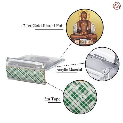 Mahavira | Divine Jain Tirthankar Car Dashboard & Tabletop Photo Frame in 24K Gold Plated Foil