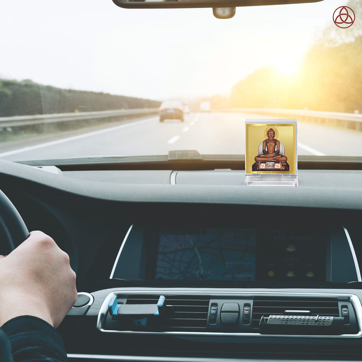 Mahavira | Divine Jain Tirthankar Car Dashboard & Tabletop Photo Frame in 24K Gold Plated Foil