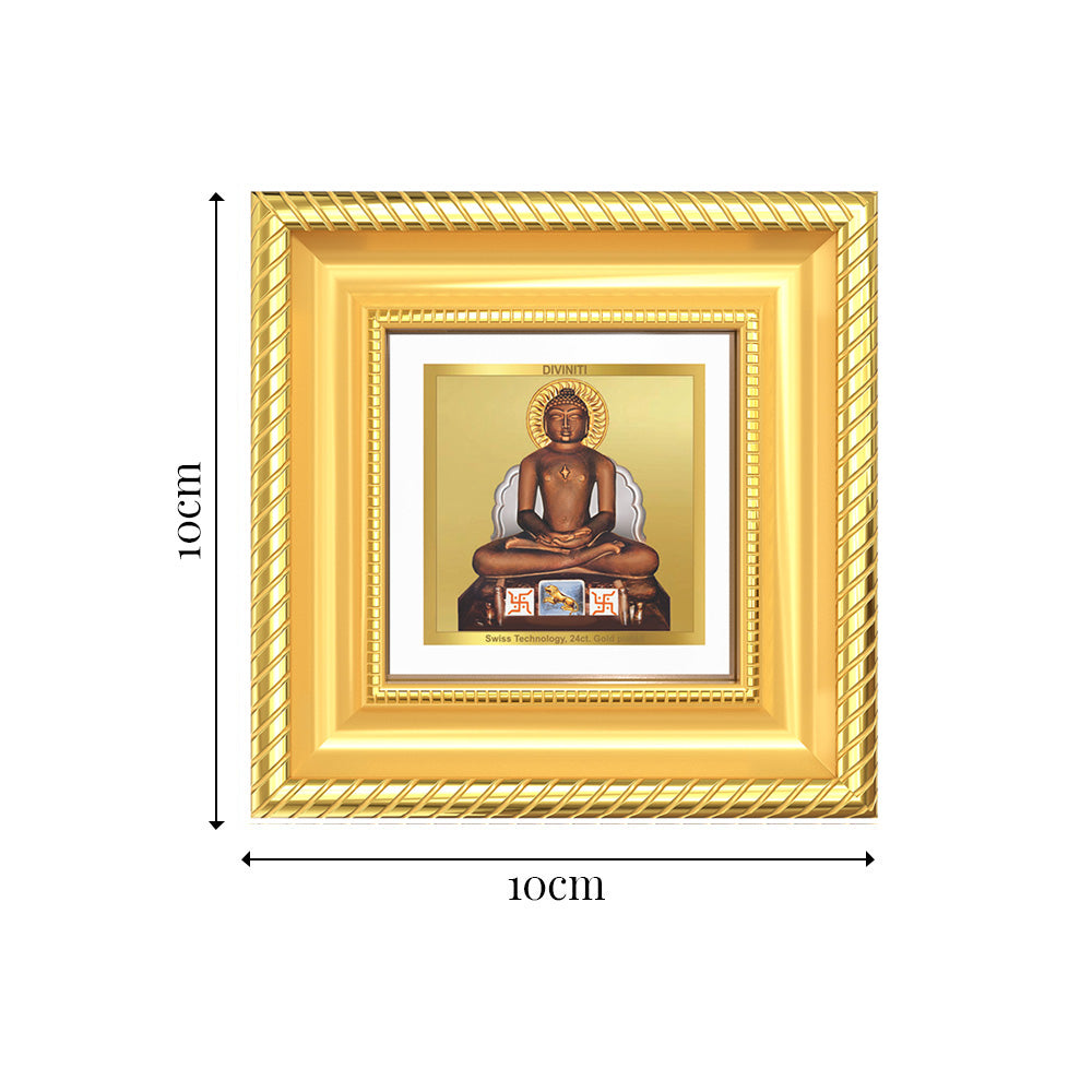 Diviniti Lord Mahavira (Jain Tirthankara) Tabletop Photo Frame in 24K Gold Plated Foil | Peace, Non-Violence & Spiritual Liberation | DG015S1A (10x10 CM)