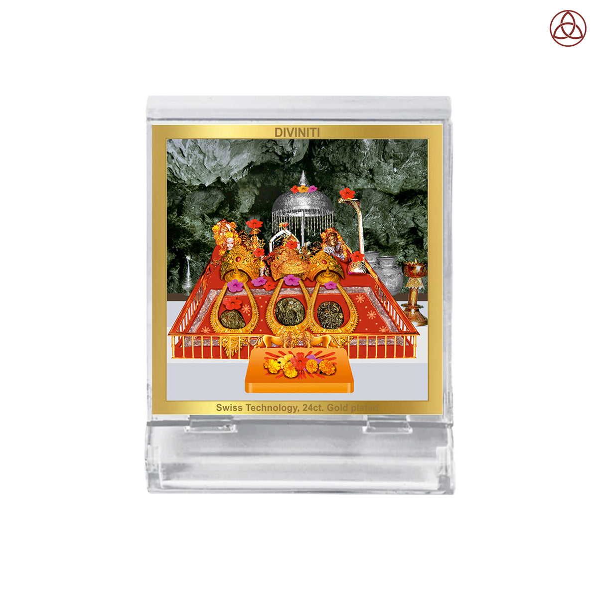 Durga Vaishno Devi Mata Ka Darbar | Divine Goddess Durga Car Dashboard & Tabletop Photo Frame in 24K Gold Plated Foil