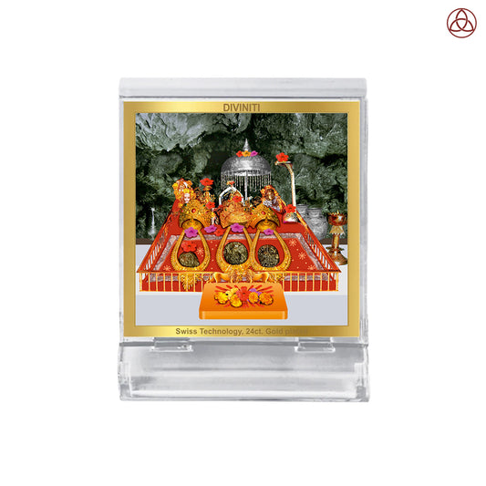 Durga Vaishno Devi Mata Ka Darbar | Divine Goddess Durga Car Dashboard & Tabletop Photo Frame in 24K Gold Plated Foil