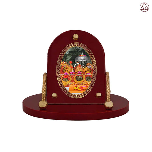 Durga Vaishno Devi Mata Ka Darbar | Divine Goddess Durga Car Dashboard & Tabletop Photo Frame in 24K Gold Plated Foil