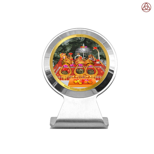 Durga Vaishno Devi Mata Ka Darbar | Divine Goddess Durga Car Dashboard & Tabletop Photo Frame in 24K Gold Plated Foil