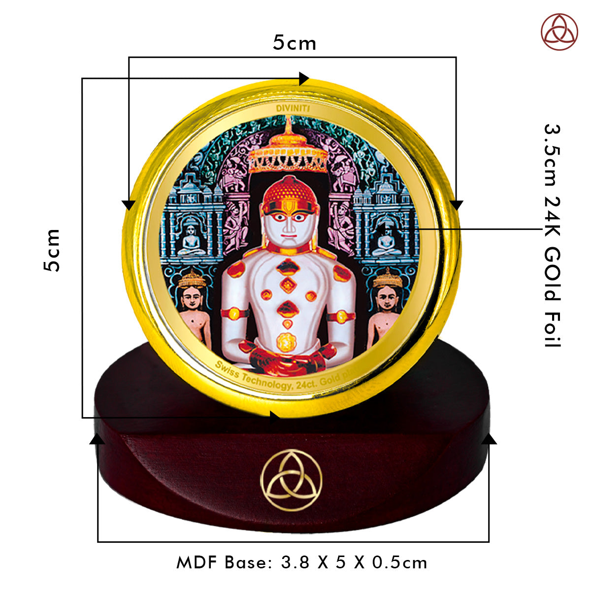 Diviniti 24K Gold Plated Foil Adinath Frame for Car Dashboard, Home Decor, Table Top, Puja Room Worship and Festival Gift MCF1CGOLD (5.5x5 CM)