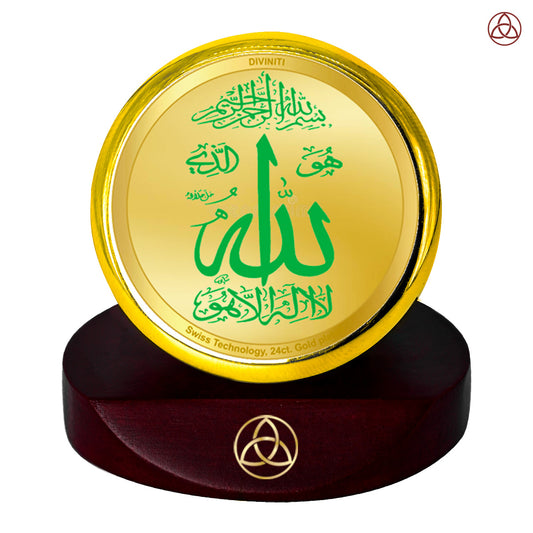 Diviniti 24K Gold Plated Foil Allah Photo Frame for Car Dashboard, Home Decor, Table Top, Pray, Showpiece and Festival Gift MCF1CGOLD (5.5x5 CM)