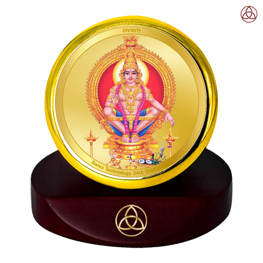 Diviniti 24K Gold Plated Foil Ayyappan Photo Frame for Car Dashboard, Home Decor, Table Top, Puja Room Worship and Festival Gift MCF1CGOLD (5.5x5 CM)