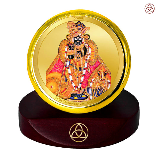Diviniti 24K Gold Plated Bankey Bihari Photo Frame for Car Dashboard, Home Decor, Table Top, Puja Room Worship and Festival Gift MCF1CGOLD (5.5x5 CM)