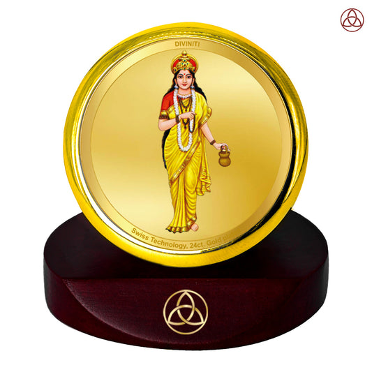 Diviniti 24K Gold Plated Brahmcharini Mata Photo Frame for Car Dashboard, Home Decor, Table Top, Puja Room Worship and Festival Gift MCF1CGOLD (5.5x5 CM)