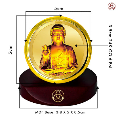 Diviniti 24K Gold Plated Buddha Photo Frame for Car Dashboard, Home Decor, Table Top, Puja Room Worship and Festival Gift MCF1CGOLD (5.5x5 CM)