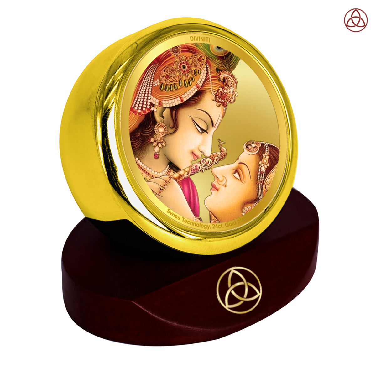 24K Gold-Plated Radha Krishna Car Dashboard Frame | 5x5 CM