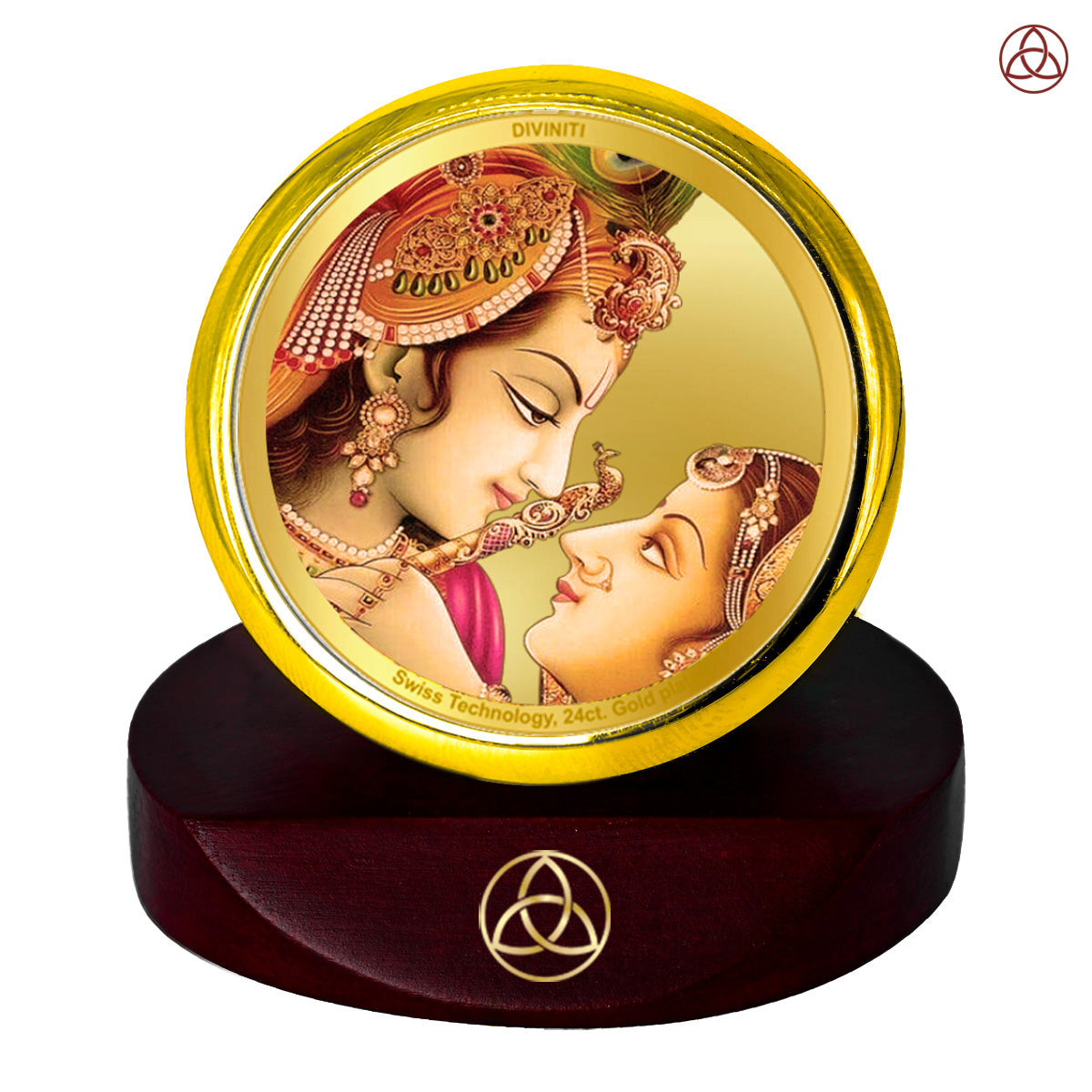 24K Gold-Plated Radha Krishna Car Dashboard Frame | 5x5 CM