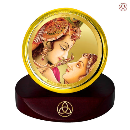 24K Gold-Plated Radha Krishna Car Dashboard Frame | 5x5 CM