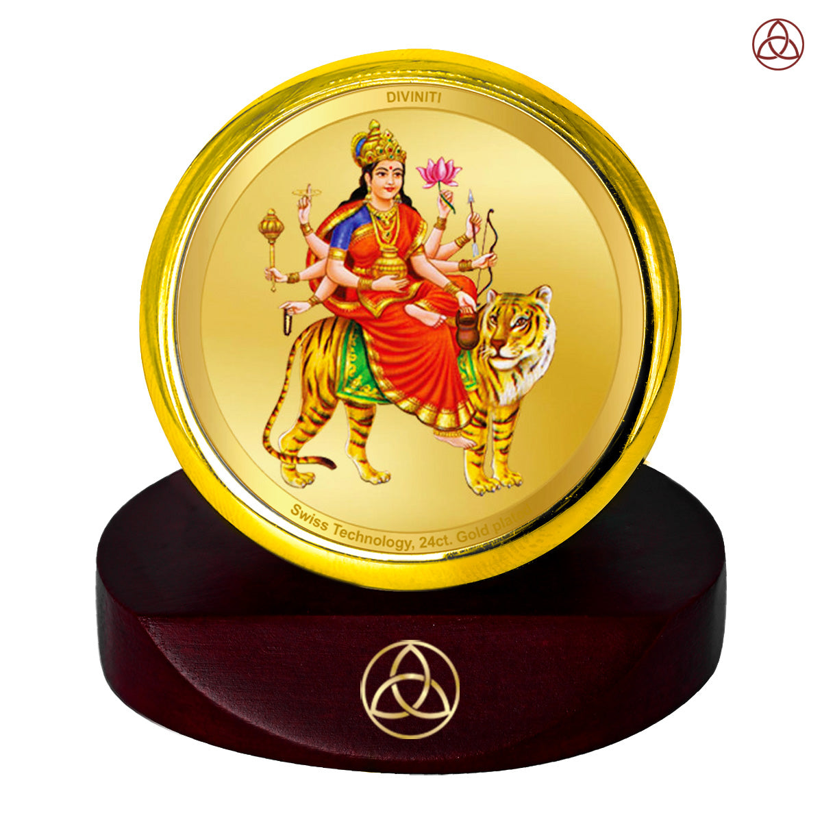 Diviniti 24K Gold Plated Chandraghanta Mata Photo Frame for Car Dashboard, Home Decor, Table Top, Puja Room Worship and Festival Gift MCF1CGOLD (5.5x5 CM)