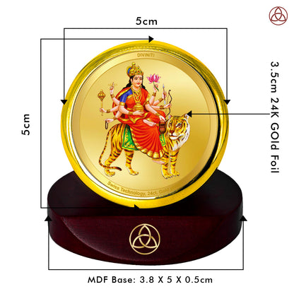 Diviniti 24K Gold Plated Chandraghanta Mata Photo Frame for Car Dashboard, Home Decor, Table Top, Puja Room Worship and Festival Gift MCF1CGOLD (5.5x5 CM)