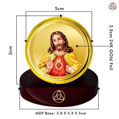 Diviniti 24K Gold Plated Jesus Photo Frame for Car Dashboard, Home Decor, Table Top, Puja Room Worship and Festival Gift MCF1CGOLD (5.5x5 CM)