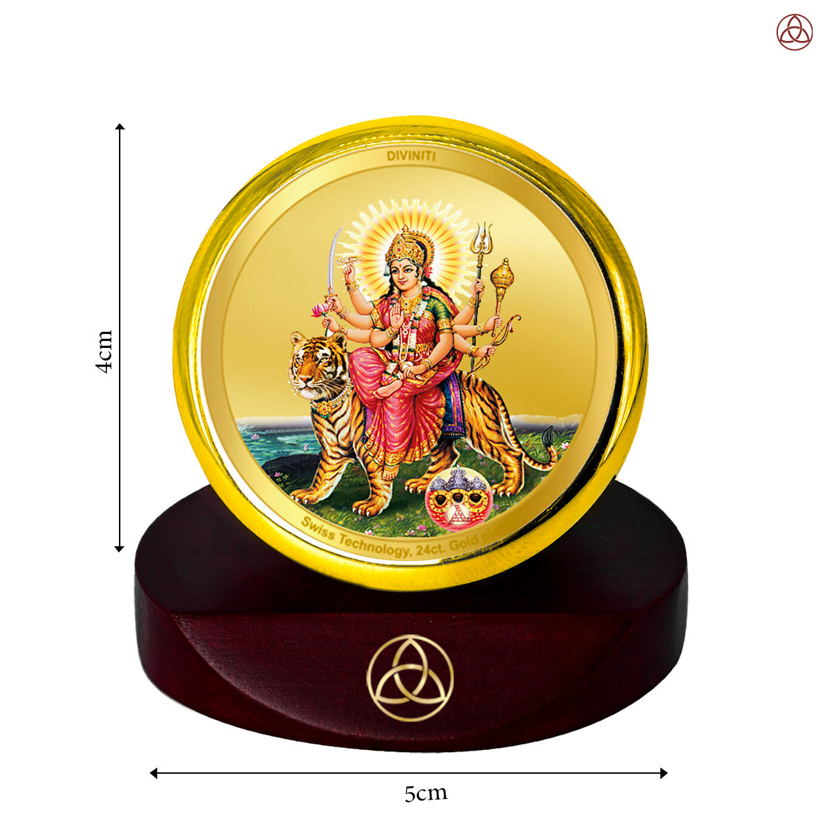 Durga Sherawali Mata with Pind | Divine Goddess Durga Car Dashboard & Tabletop Photo Frame in 24K Gold Plated Foil