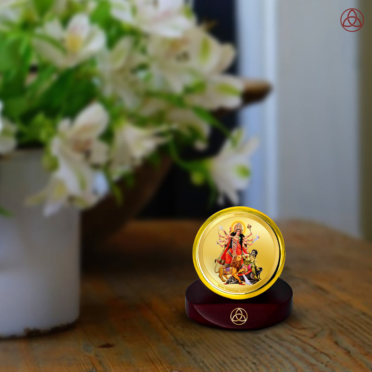 Durga Mahishasura Mardini | Goddess Durga Slaying Mahishasura Car Dashboard Frame in 24K Gold Plated Foil