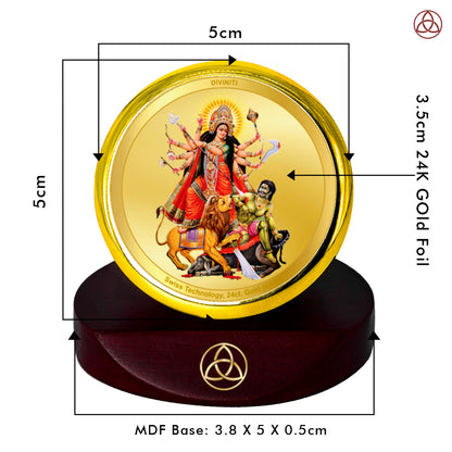 Diviniti 24K Gold Plated Durga Photo Frame for Car Dashboard, Home Decor, Table Top, Puja Room Worship and Festival Gift MCF1CGOLD (5.5x5 CM)