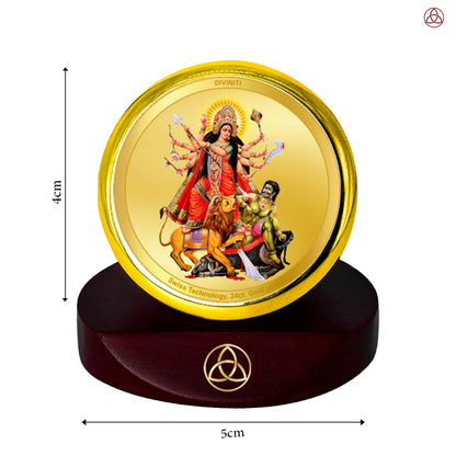Durga Mahishasura Mardini | Goddess Durga Slaying Mahishasura Car Dashboard Frame in 24K Gold Plated Foil