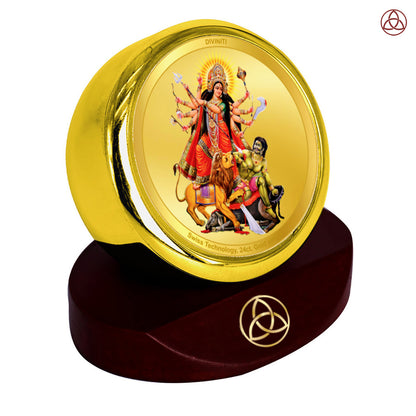 Durga Mahishasura Mardini | Goddess Durga Slaying Mahishasura Car Dashboard Frame in 24K Gold Plated Foil