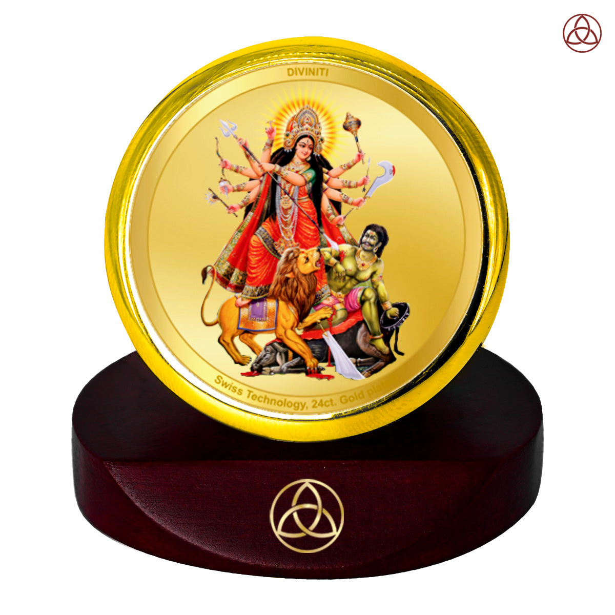 Durga Mahishasura Mardini | Goddess Durga Slaying Mahishasura Car Dashboard Frame in 24K Gold Plated Foil