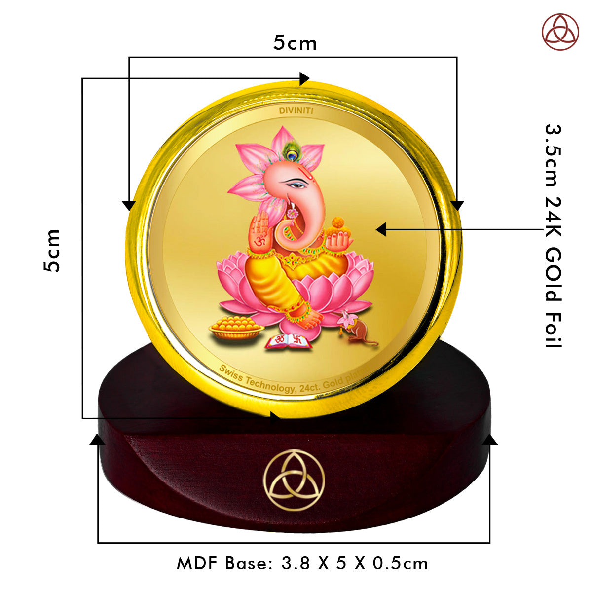 Diviniti 24K Gold Plated Lord Ganesha Photo Frame for Car Dashboard, Home Decor, Table Top, Puja Room Worship and Festival Gift MCF1CGOLD (5.5x5 CM)