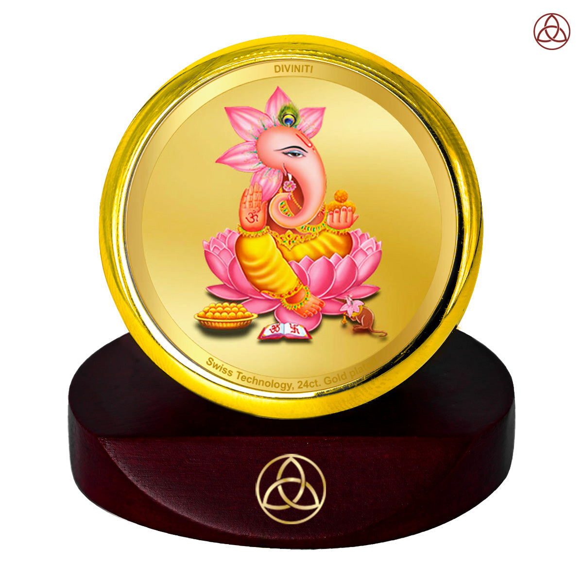 Diviniti 24K Gold Plated Lord Ganesha Photo Frame for Car Dashboard, Home Decor, Table Top, Puja Room Worship and Festival Gift MCF1CGOLD (5.5x5 CM)