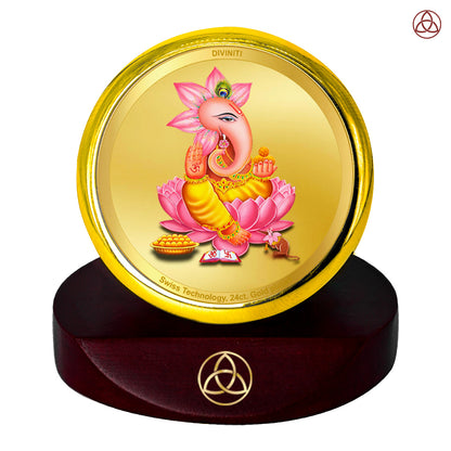 Diviniti 24K Gold Plated Lord Ganesha Photo Frame for Car Dashboard, Home Decor, Table Top, Puja Room Worship and Festival Gift MCF1CGOLD (5.5x5 CM)