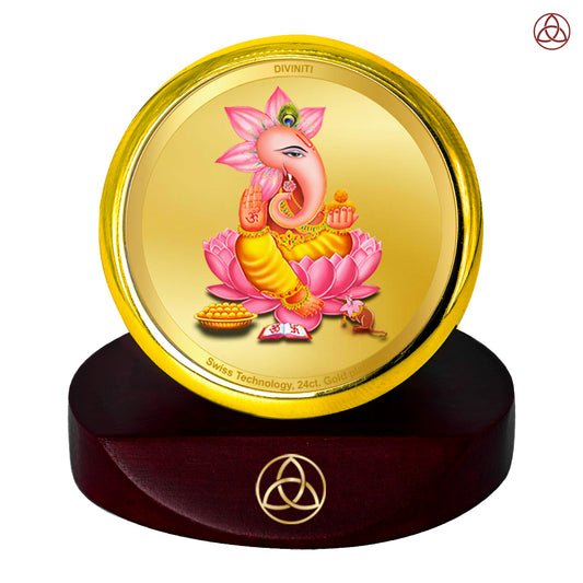 Diviniti 24K Gold Plated Lord Ganesha Photo Frame for Car Dashboard, Home Decor, Table Top, Puja Room Worship and Festival Gift MCF1CGOLD (5.5x5 CM)