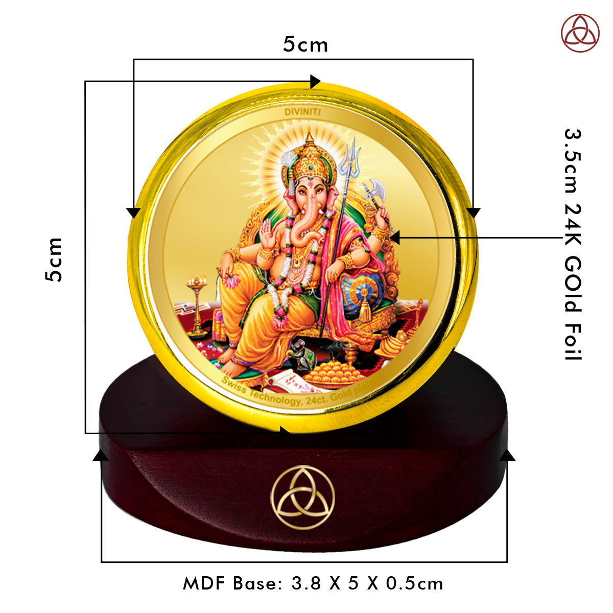 Diviniti 24K Gold Plated Foil Ganesha Photo Frame for Car Dashboard, Home Decor, Table Top, Puja Room Worship and Festival Gift MCF1CGOLD (5.5x5 CM)