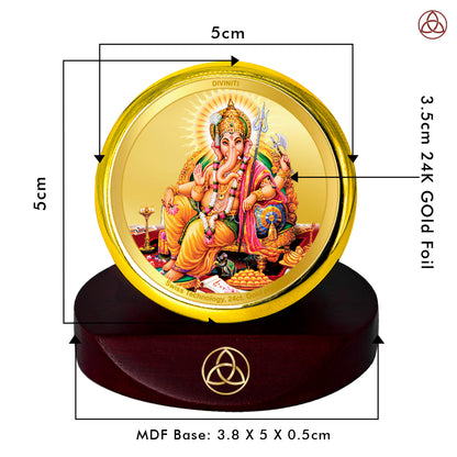 Diviniti 24K Gold Plated Foil Ganesha Photo Frame for Car Dashboard, Home Decor, Table Top, Puja Room Worship and Festival Gift MCF1CGOLD (5.5x5 CM)