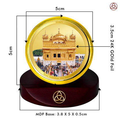 Diviniti 24K Gold Plated Sachkhand Shri Darbar Sahib (Golden Temple) Photo Frame for Car Dashboard, Home Decor, Table Top, Puja Room Worship and Festival Gift MCF1CGOLD (5.5x5 CM)