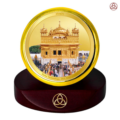 Diviniti 24K Gold Plated Sachkhand Shri Darbar Sahib (Golden Temple) Photo Frame for Car Dashboard, Home Decor, Table Top, Puja Room Worship and Festival Gift MCF1CGOLD (5.5x5 CM)