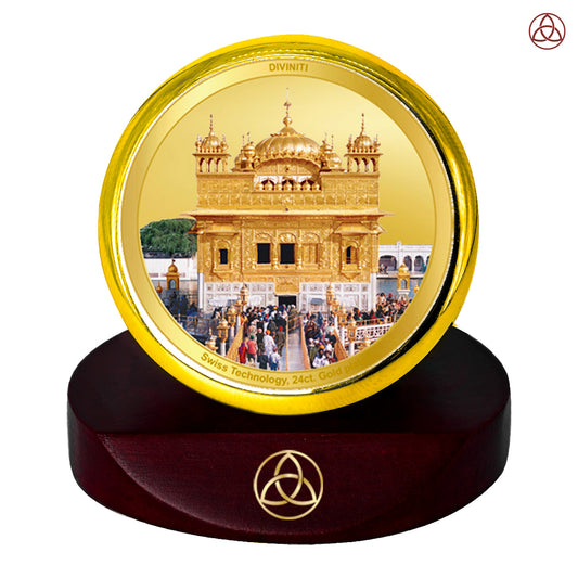 Diviniti 24K Gold Plated Sachkhand Shri Darbar Sahib (Golden Temple) Photo Frame for Car Dashboard, Home Decor, Table Top, Puja Room Worship and Festival Gift MCF1CGOLD (5.5x5 CM)