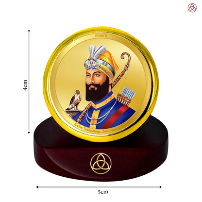 Diviniti 24K Gold Plated Foil Guru Gobind Singh Ji's Photo Frame for Car Dashboard, Home Decor, Table Top, Puja Room Worship and Festival Gift MCF1CGOLD (5.5x5 CM)