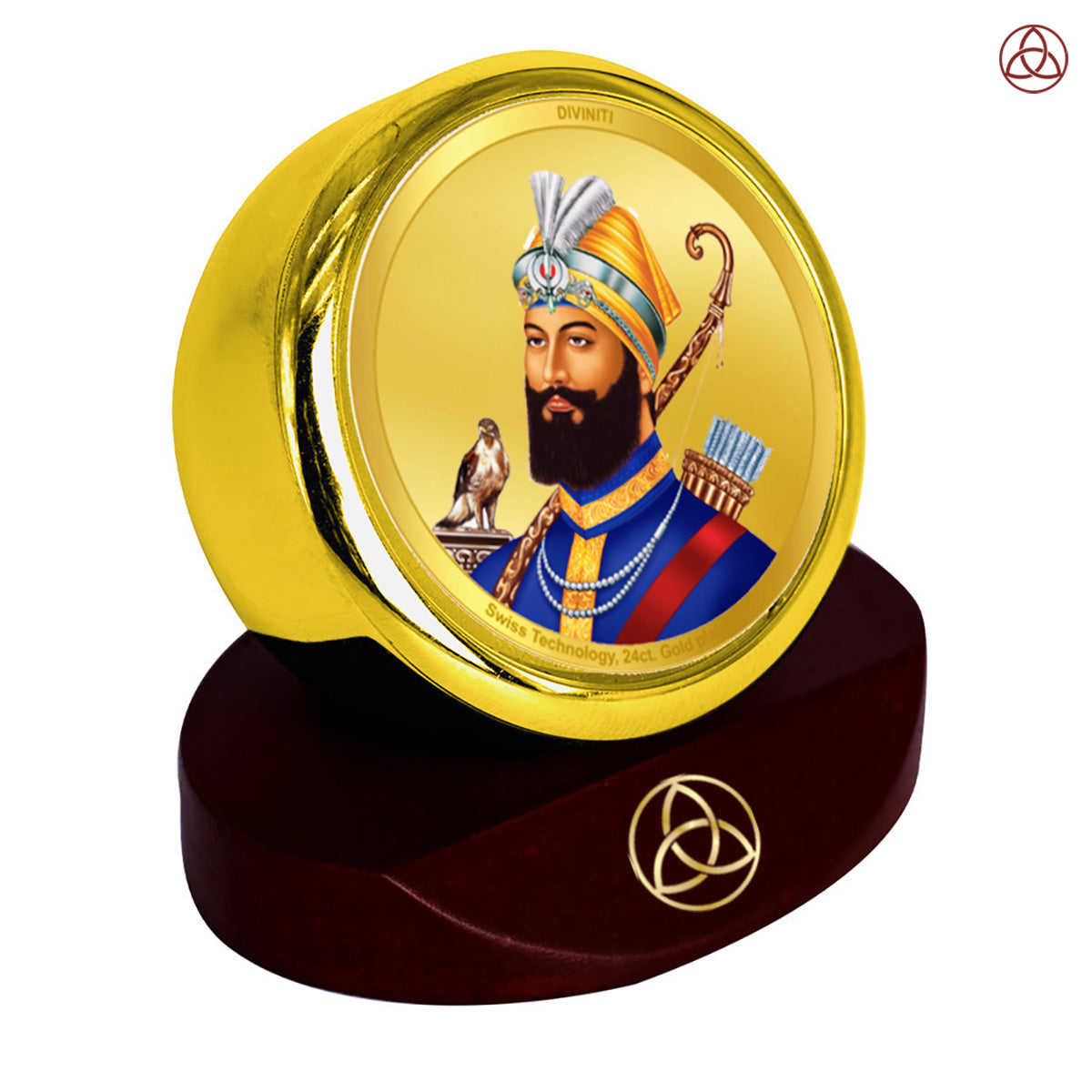 Diviniti 24K Gold Plated Foil Guru Gobind Singh Ji's Photo Frame for Car Dashboard, Home Decor, Table Top, Puja Room Worship and Festival Gift MCF1CGOLD (5.5x5 CM)