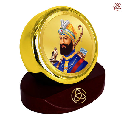 Diviniti 24K Gold Plated Foil Guru Gobind Singh Ji's Photo Frame for Car Dashboard, Home Decor, Table Top, Puja Room Worship and Festival Gift MCF1CGOLD (5.5x5 CM)