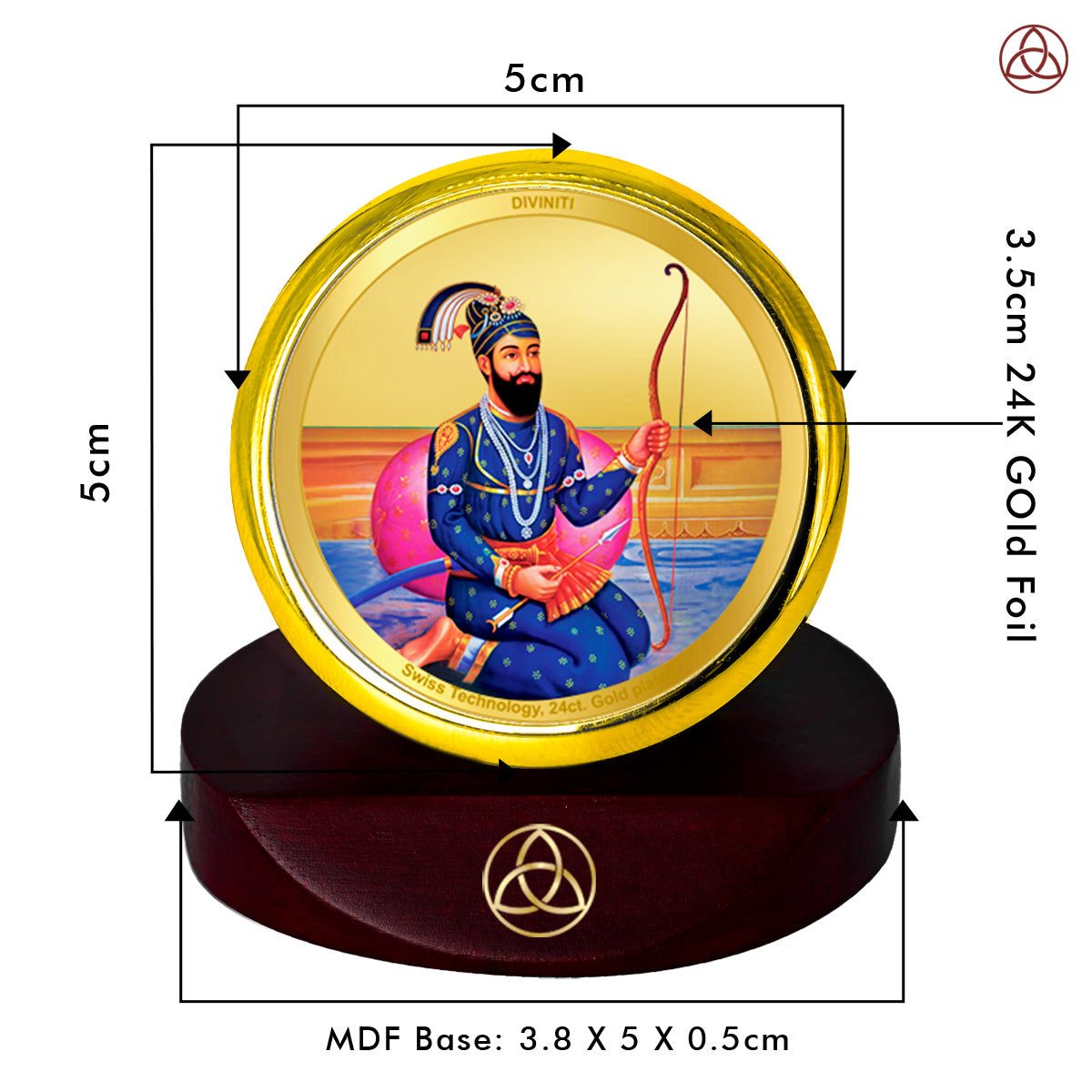 Diviniti 24K Gold Plated Foil Guru Gobind Singh Ji's Photo Frame for Car Dashboard, Home Decor, Table Top, Puja Room Worship and Festival Gift MCF1CGOLD (5.5x5 CM)