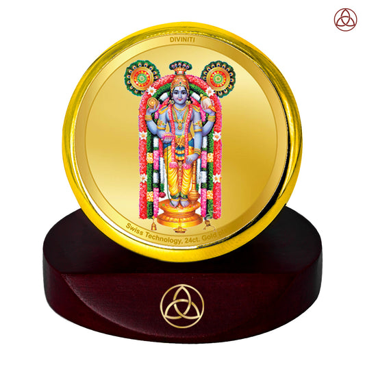 Diviniti 24K Gold Plated Guruvayurappan Photo Frame for Car Dashboard, Home Decor, Table Top, Puja Room Worship and Festival Gift MCF1CGOLD (5.5x5 CM)