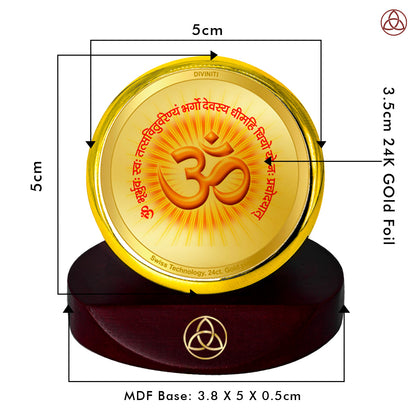 Diviniti 24K Gold Plated Om Gayatri Mantra Photo Frame for Car Dashboard, Home Decor, Table Top, Puja Room Worship and Festival Gift MCF1CGOLD (5.5x5 CM)