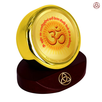 Om & Gayatri Mantra | Sacred Symbols & Chant | Divine Spiritual Energy For Tabletop Frame in 24K Gold Plated Foil