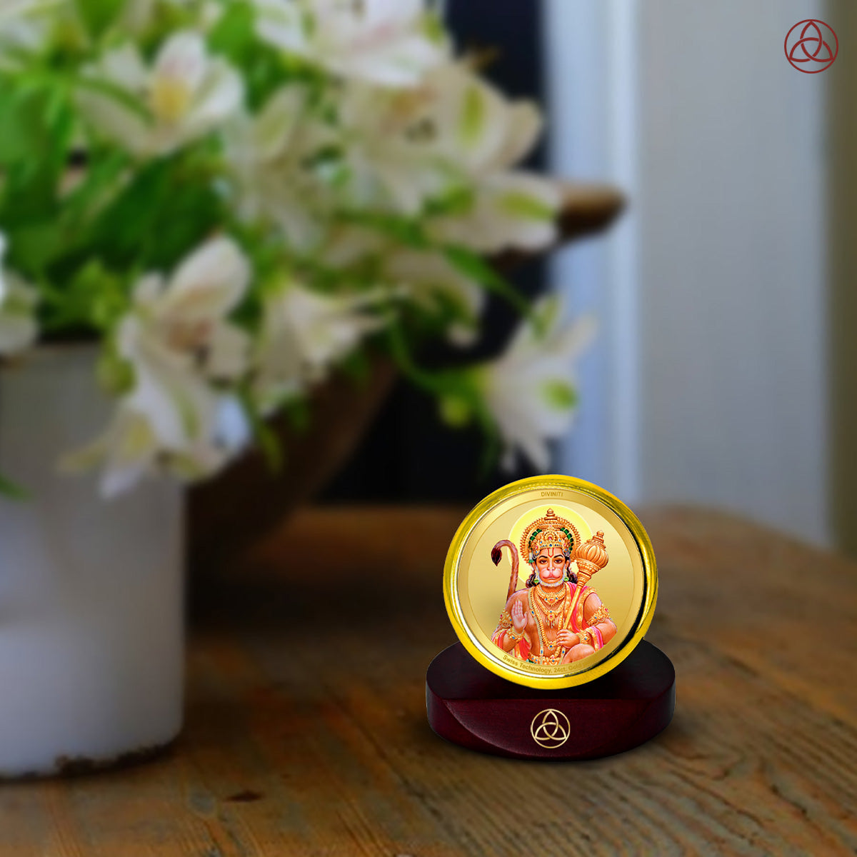 Hanuman Blessings Pose | Divine Lord Hanuman Car Dashboard & Tabletop Photo Frame in 24K Gold Plated Foil