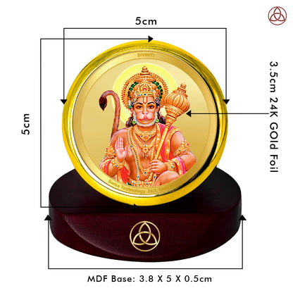 Diviniti 24K Gold Plated Hanuman Photo Frame for Car Dashboard, Home Decor, Table Top, Puja Room Worship and Festival Gift MCF1CGOLD (5.5x5 CM)