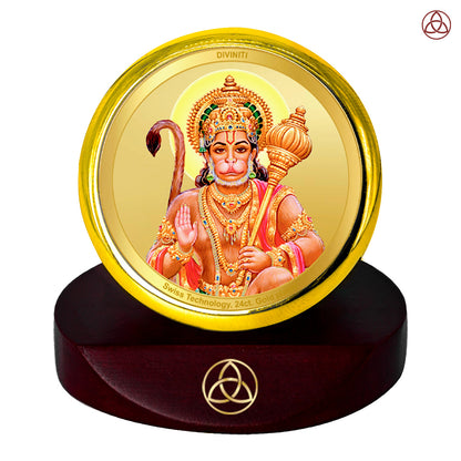 Diviniti 24K Gold Plated Hanuman Photo Frame for Car Dashboard, Home Decor, Table Top, Puja Room Worship and Festival Gift MCF1CGOLD (5.5x5 CM)