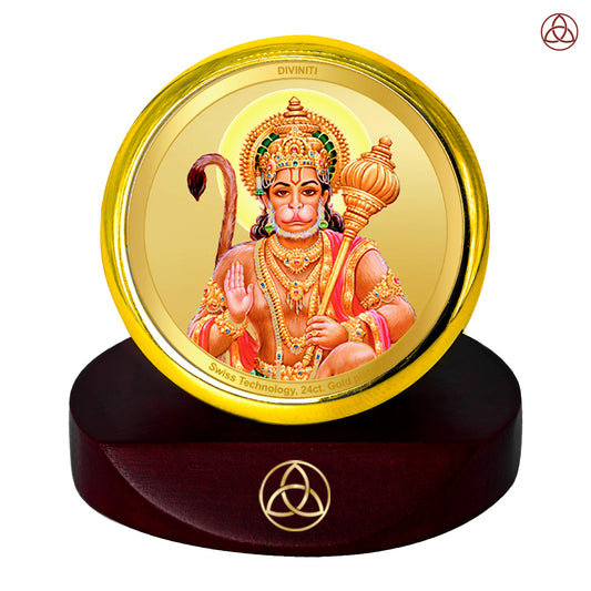 Diviniti 24K Gold Plated Hanuman Photo Frame for Car Dashboard, Home Decor, Table Top, Puja Room Worship and Festival Gift MCF1CGOLD (5.5x5 CM)