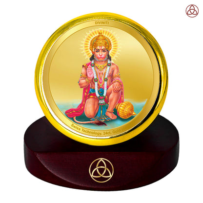 Diviniti 24K Gold Plated Lord Hanuman Photo Frame for Car Dashboard, Home Decor, Table Top, Puja Room Worship and Festival Gift MCF1CGOLD (5.5x5 CM)