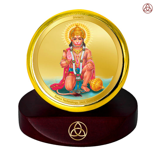 Diviniti 24K Gold Plated Lord Hanuman Photo Frame for Car Dashboard, Home Decor, Table Top, Puja Room Worship and Festival Gift MCF1CGOLD (5.5x5 CM)
