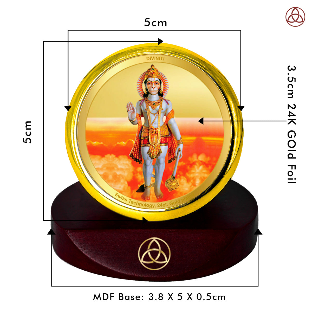 Diviniti 24K Gold Plated Hanuman Photo Frame for Car Dashboard, Home Decor, Table Top, Puja Room Worship and Festival Gift MCF1CGOLD (5.5x5 CM)
