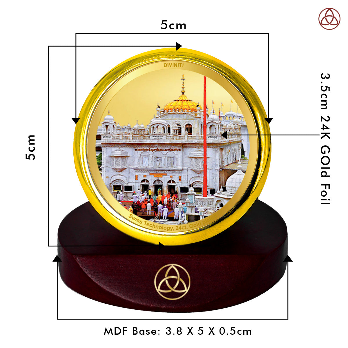 Diviniti 24K Gold Plated Sachkhand Shri Hazur Sahib Ji Photo Frame for Car Dashboard, Home Decor, Table Top, Pray, Showpiece and Festival Gift MCF1CGOLD (5.5x5 CM)